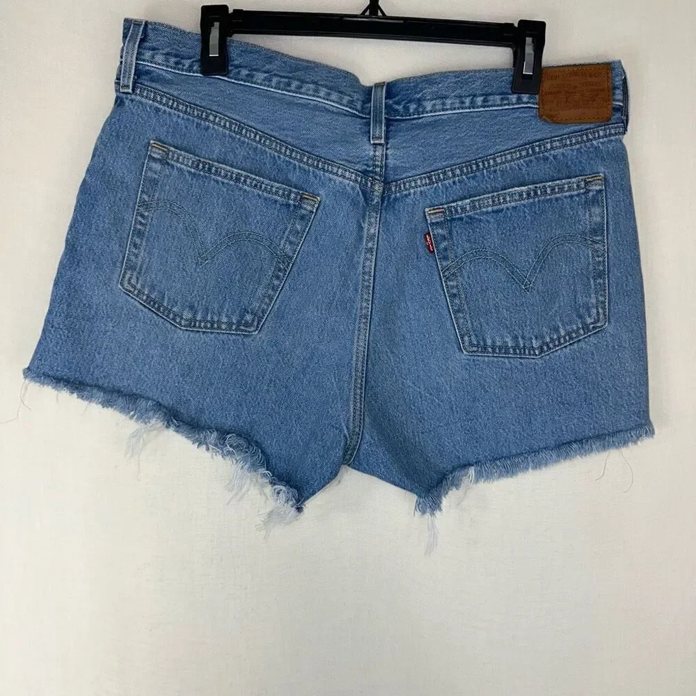 Levi’s 501 Distressed Denim High Rise Button Fly Shorts Womens 36” Casual Summer